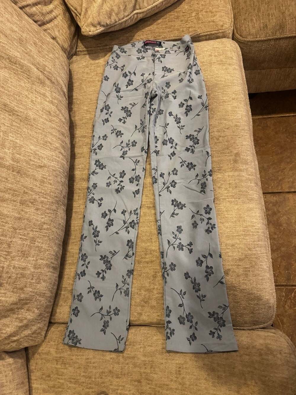 Bubblegum Y2K Vintage Blue Floral Print Satin Flare Pants Size 9/10